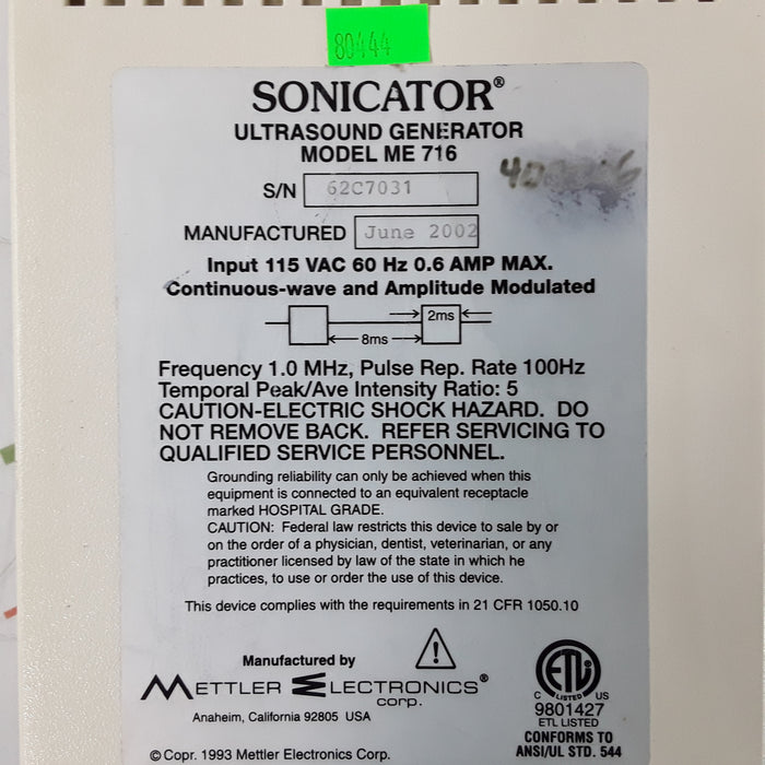Mettler Electronics Sonicator ME 716 Ultrasound System