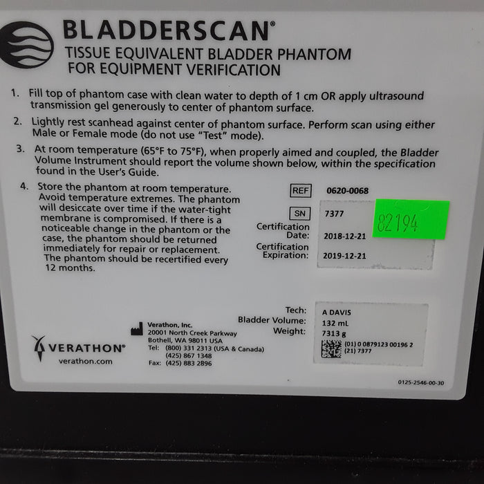 Verathon Medical, Inc Bladderscan 0620-0068 Bladder Phantom