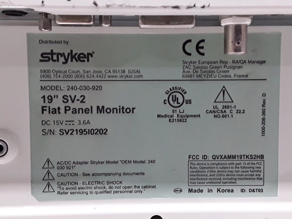 Stryker SV2 19" Monitor