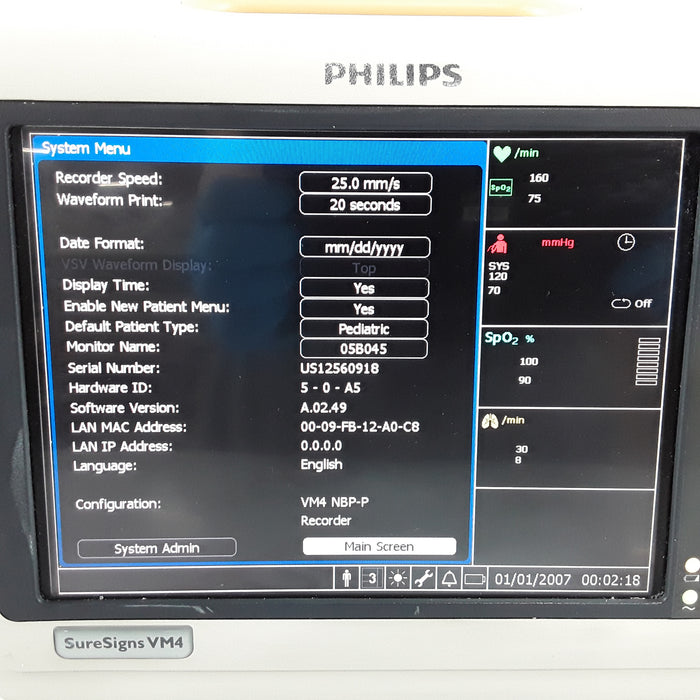 Philips SureSigns VM4 Vital Signs Monitor