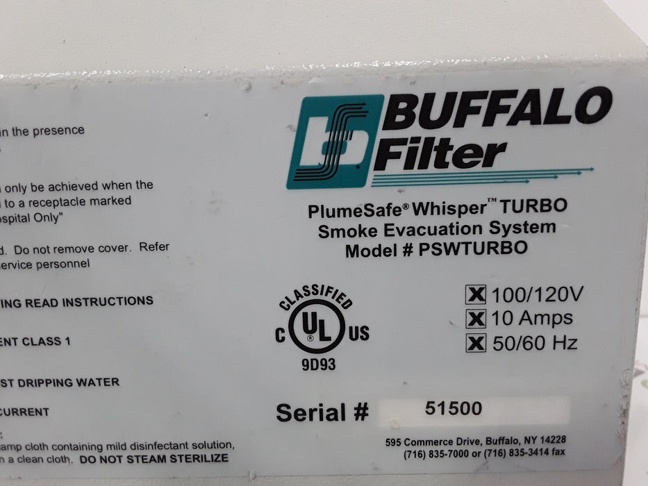 Buffalo Filter PlumeSafe Whisper Turbo Smoke Evacuation System
