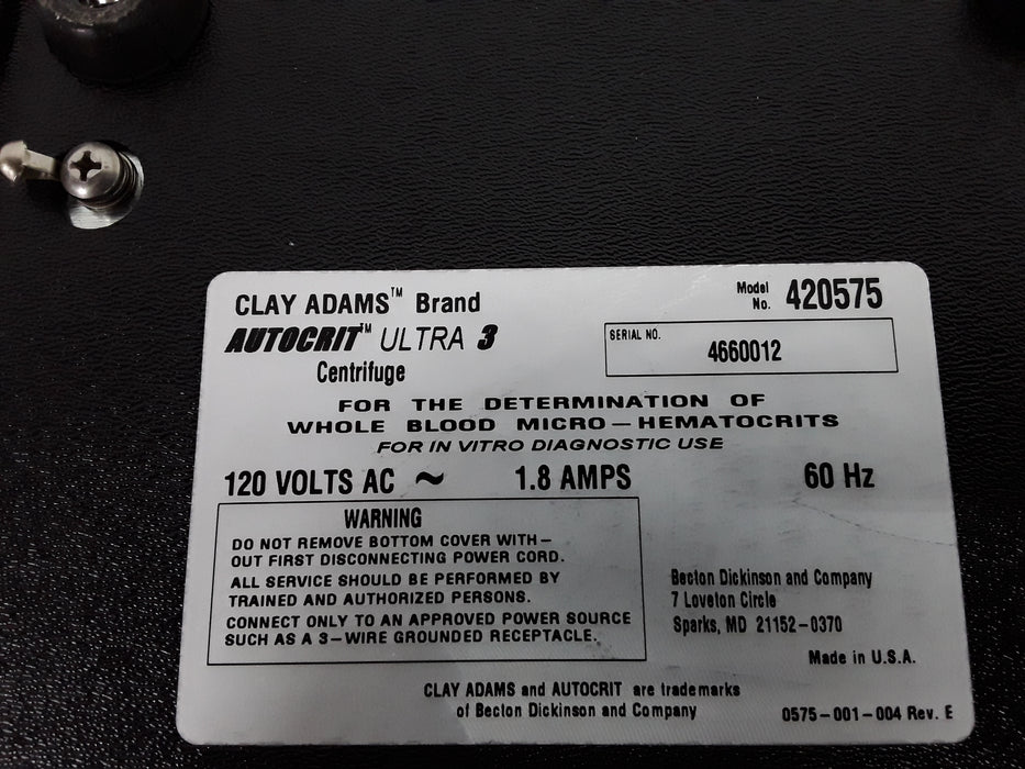 Clay Adams Autocrit Ultra 3 Centrifuge