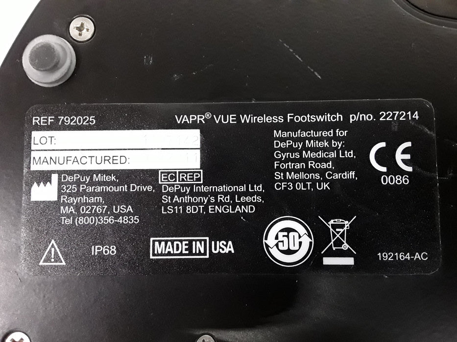 DePuy VAPR VUE 792025 Wireless Footswitch