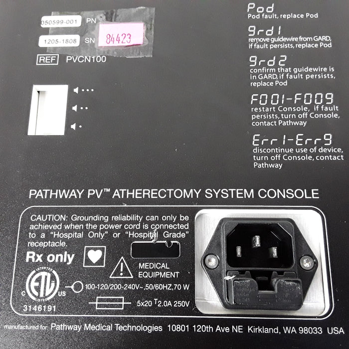 Atlantic Medical Technologies Inc. Pathways PVCN100 Atherectomy System Console