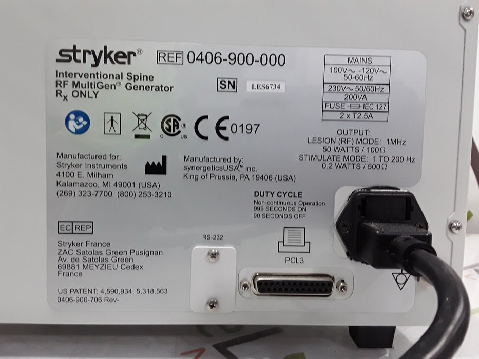 Stryker RF Multigen 0406-900-000 Radiofrequency Generator