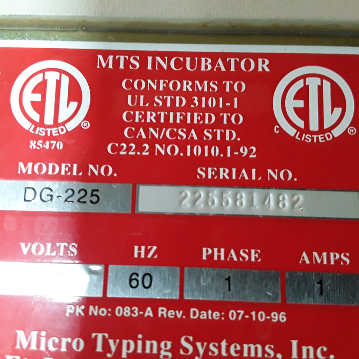Micro Typing Systems DG-225 Incubator