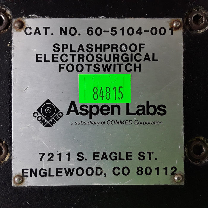 Aspen Labs Inc 60-5104-001 Splashproof Electrosurgical Footswitch
