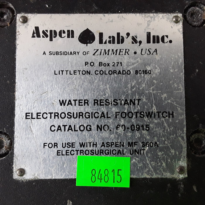 Aspen Labs Inc 60-0915 Splashproof Electrosurgical Footswitch