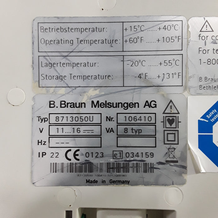 B. Braun Infusomat Space w/Pole Clamp & AC Adapter Infusion Pump