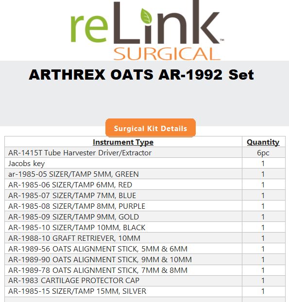 Arthrex AR-1992 OATS Instrument Set