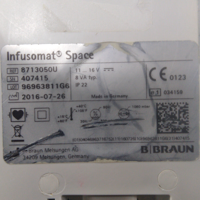 B. Braun Infusomat Space w/Pole Clamp & AC Adapter Infusion Pump