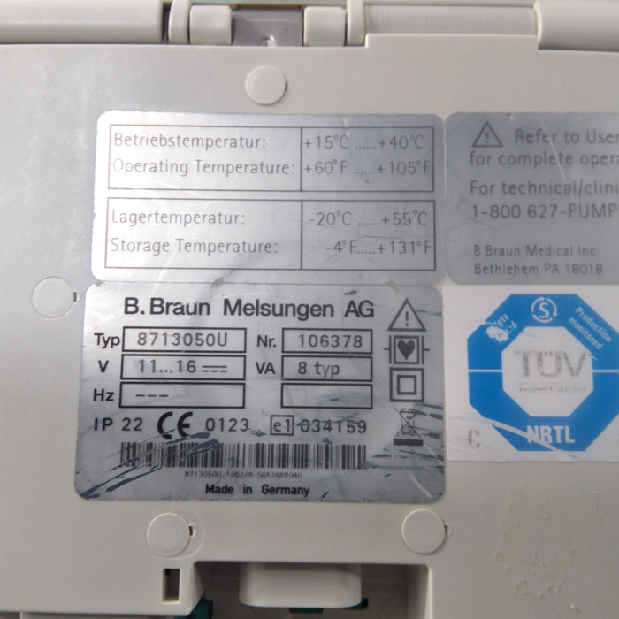 B. Braun Infusomat Space w/Pole Clamp & AC Adapter Infusion Pump