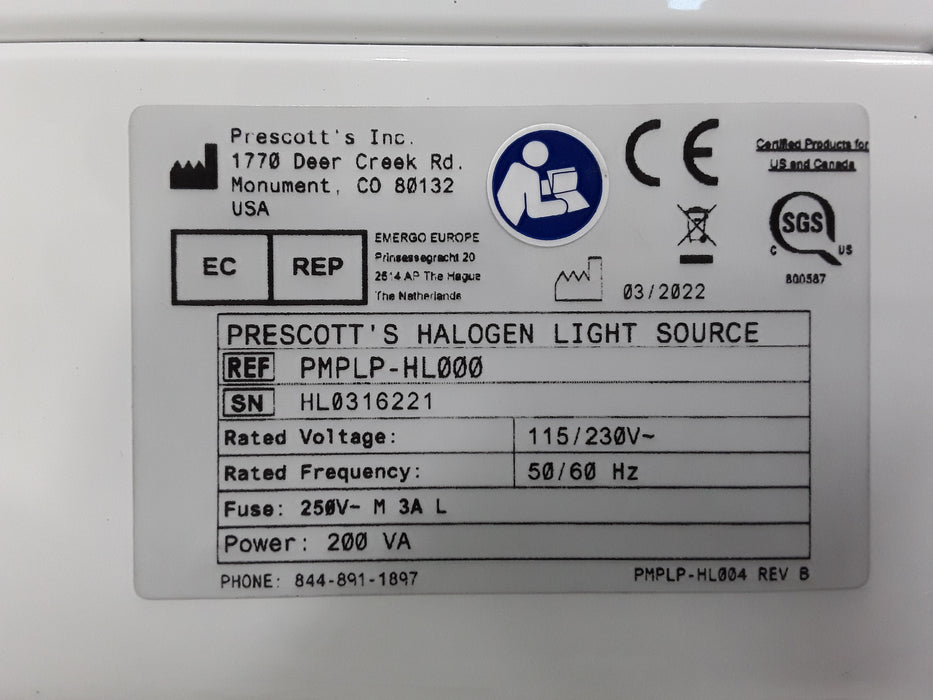 Prescotts, Inc. PMPLP-HL000 Halogen Light Source