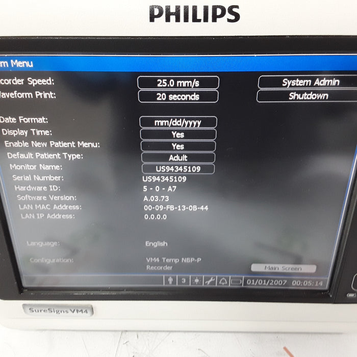 Philips SureSigns VM4 Vital Signs Monitor