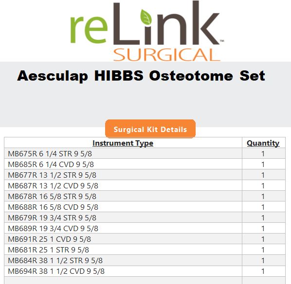 Aesculap, Inc. Surgical Hibbs Osteotome Set