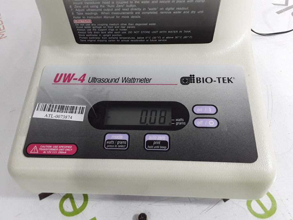 Bio-Tek Instruments UW 4 Ultrasound Wattmeter Biomedical Testing Unit