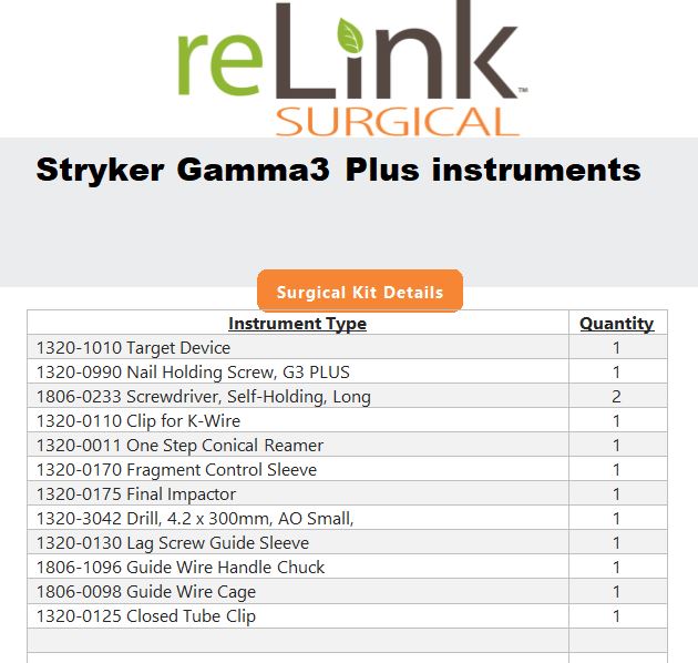 Stryker Gamma3 Plus Instruments