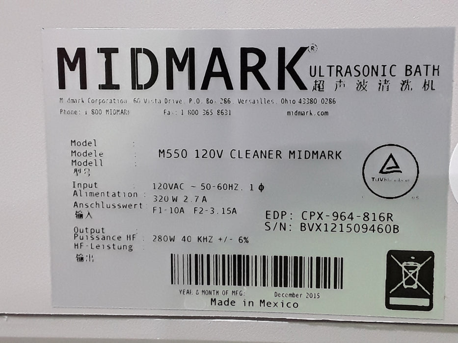 Midmark M550 Soniclean Ultrasonic Cleaner