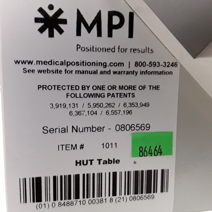 Medical Positioning, Inc. Model 1011 HUT Table
