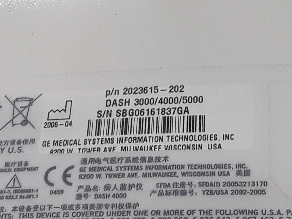 GE Healthcare Dash 4000 - Masimo SpO2 Patient Monitor