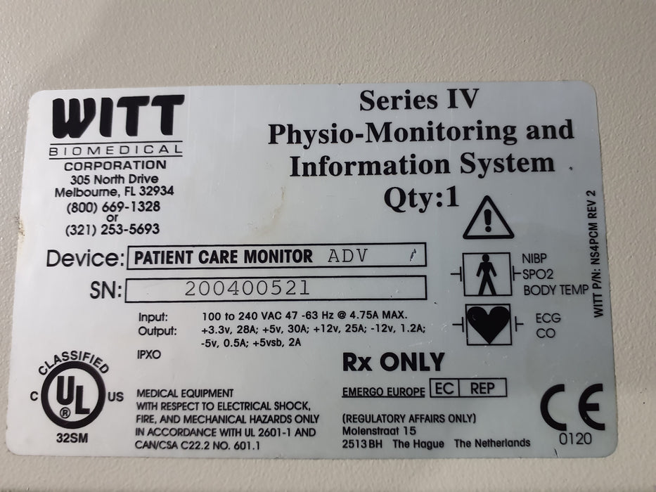 Witt Biomedical Corporation Seris IV Physio-Monitoring System