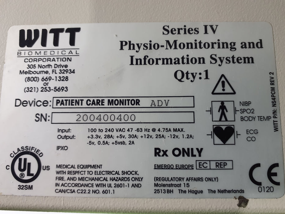 Witt Biomedical Corporation Seris IV Physio-Monitoring System