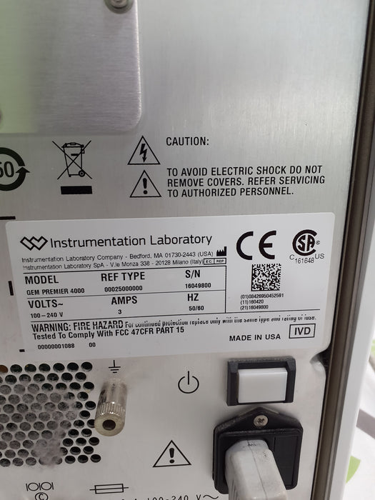 Instrumentation Laboratory Company Instrumentation Laboratory Company Gem Premier 4000 Blood Gas Analyzer Clinical Lab reLink Medical