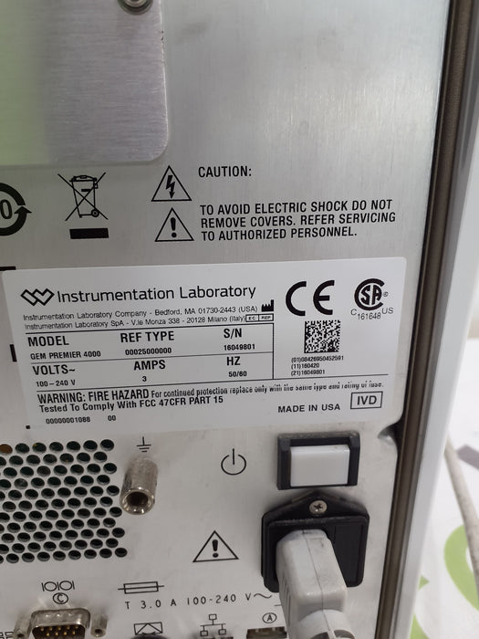 Instrumentation Laboratory Company Instrumentation Laboratory Company Gem Premier 4000 Blood Gas Analyzer Clinical Lab reLink Medical