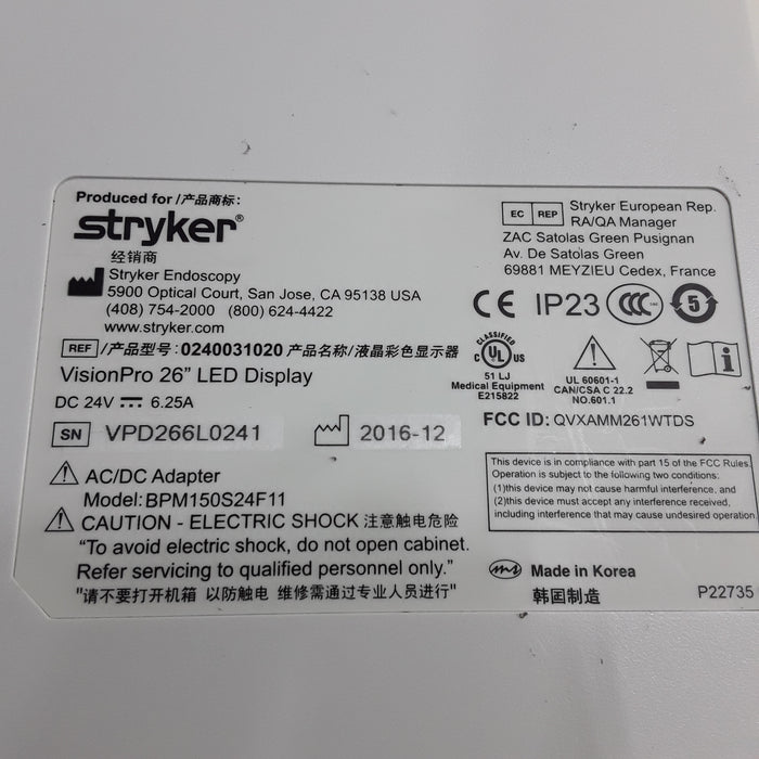 Stryker VisionPro 26" LED Display Monitor