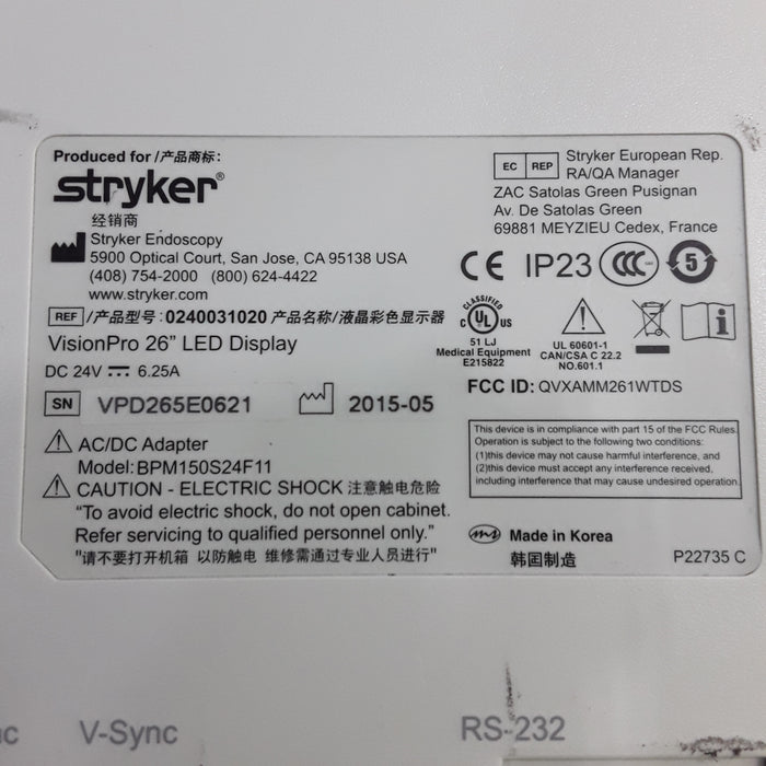 Stryker VisionPro 26" LED Display Monitor