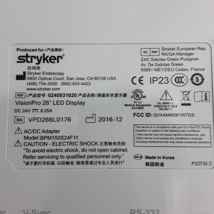 Stryker VisionPro 26" LED Display Monitor