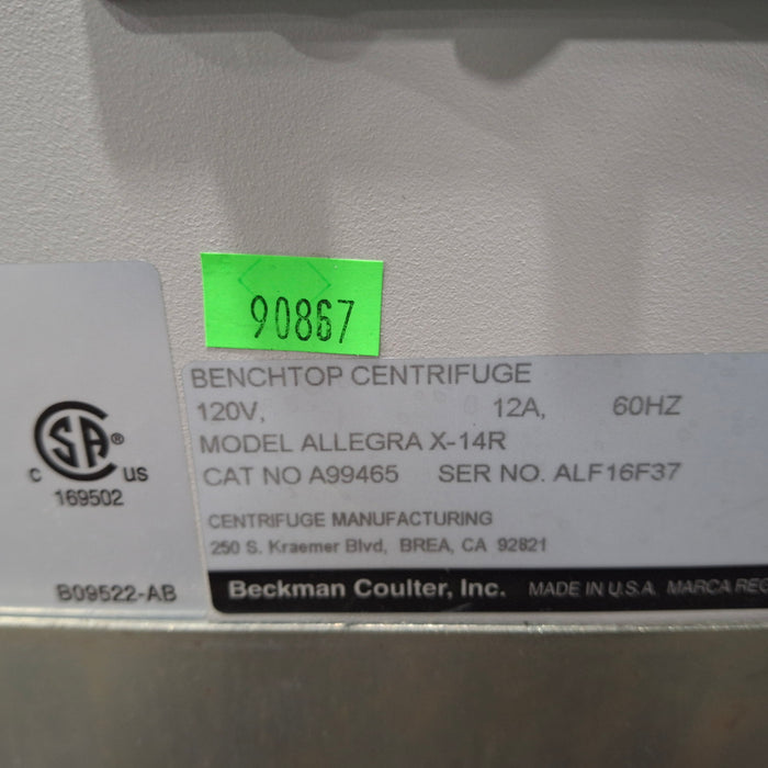 Beckman Coulter Allegra X-14R Refrigerated Benchtop Centrifuge