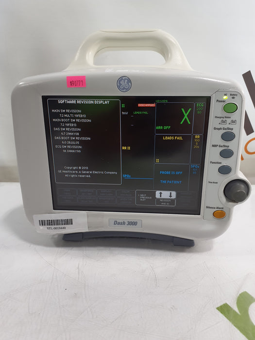 GE Healthcare Dash 3000 - Masimo SpO2 Patient Monitor