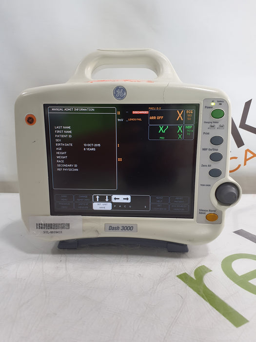 GE Healthcare Dash 3000 - Masimo SpO2 Patient Monitor