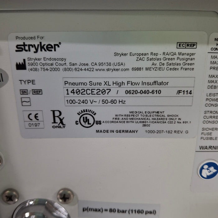 Stryker 620-040-610 Pneumo Sure XL High Flow Insufflator