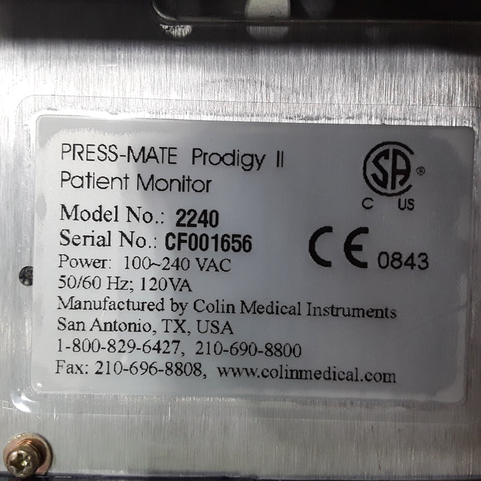 Colin Medical Instruments Prodigy II 2240 Vital Signs Monitor