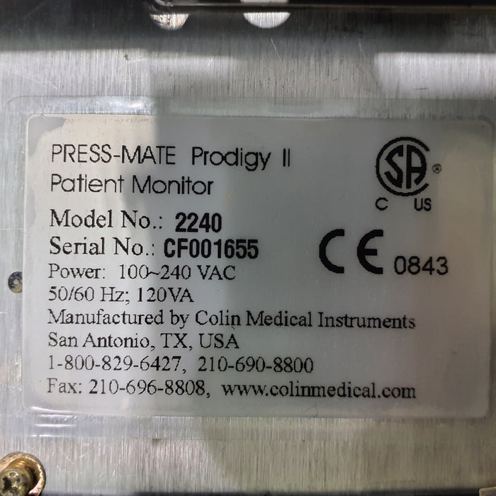 Colin Medical Instruments Prodigy II 2240 Vital Signs Monitor