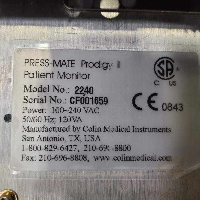 Colin Medical Instruments Prodigy II 2240 Vital Signs Monitor