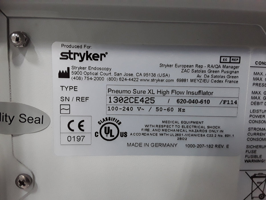 Stryker 620-040-610 Pneumo Sure XL High Flow Insufflator