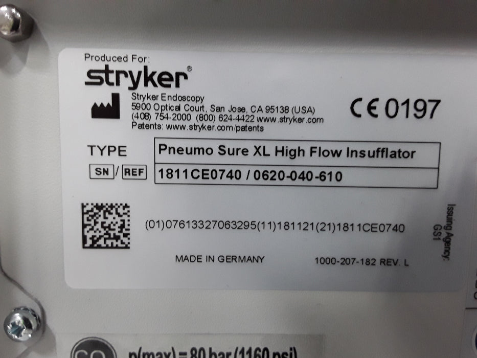 Stryker 620-040-610 Pneumo Sure XL High Flow Insufflator