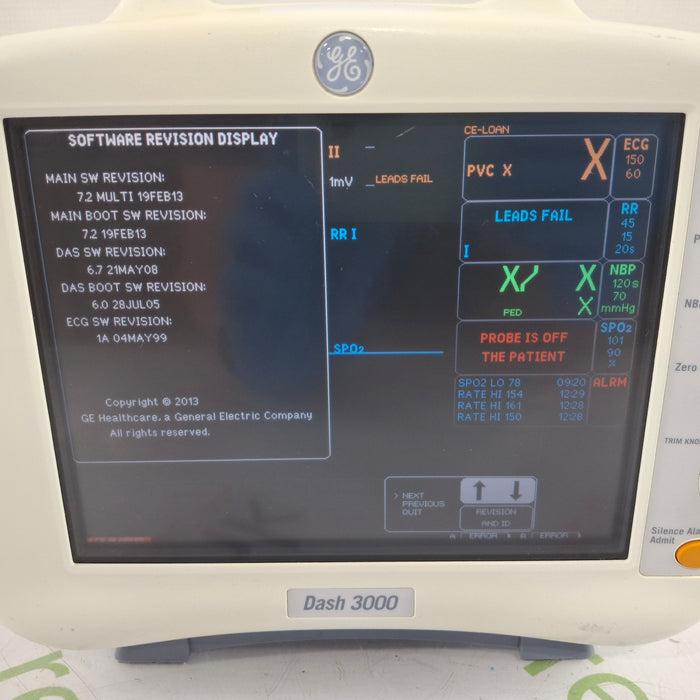 GE Healthcare Dash 3000 - Masimo SpO2 Patient Monitor