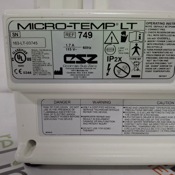 Cincinnati Sub-Zero CSZ Micro-Temp LT Hypothermia Unit