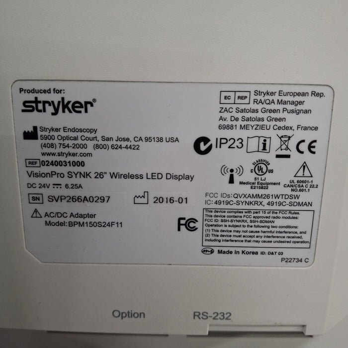 Stryker VisionPro SYNK 26 Wireless LED Display