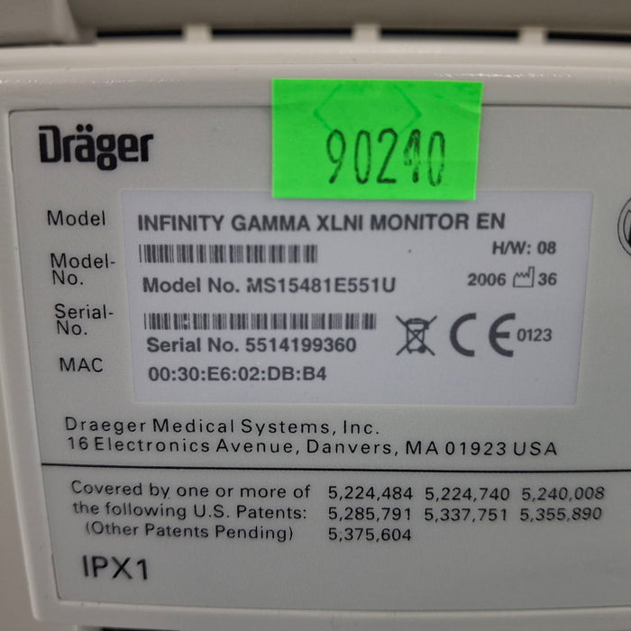 Draeger Medical Infinity Gamma XL Patient Monitor