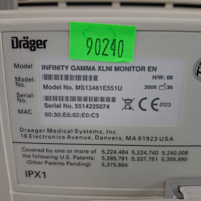 Draeger Medical Infinity Gamma XL Patient Monitor