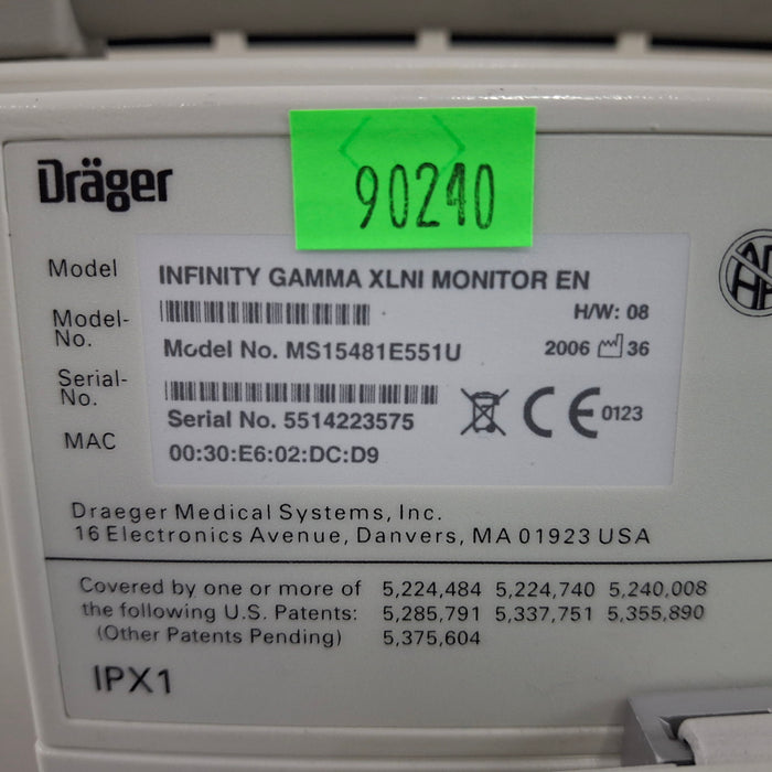 Draeger Medical Infinity Gamma XL Patient Monitor