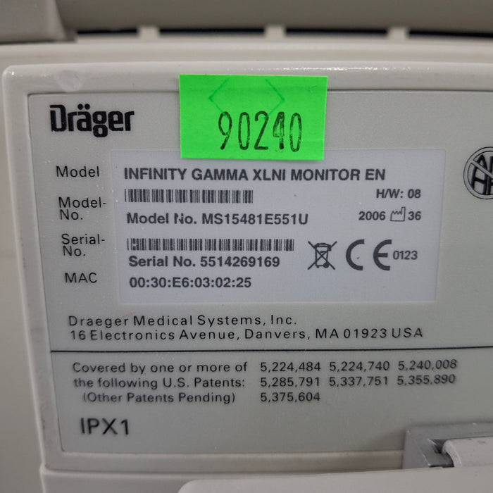 Draeger Medical Infinity Gamma XL Patient Monitor