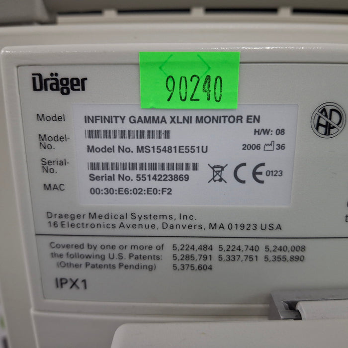 Draeger Medical Infinity Gamma XL Patient Monitor