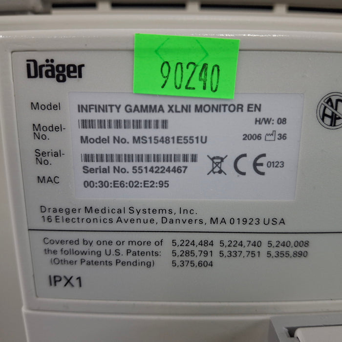 Draeger Medical Infinity Gamma XL Patient Monitor