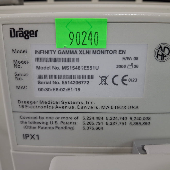 Draeger Medical Infinity Gamma XL Patient Monitor